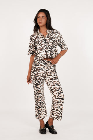 Cropped denim jack met zebraprint - Nura