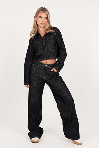 Cropped denim top donker blauw - Dewi