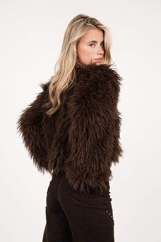 Cropped fur jacket bruin - Kyra