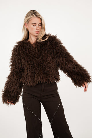 Cropped fur jacket bruin - Kyra