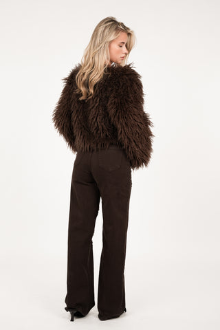 Cropped fur jacket bruin - Kyra