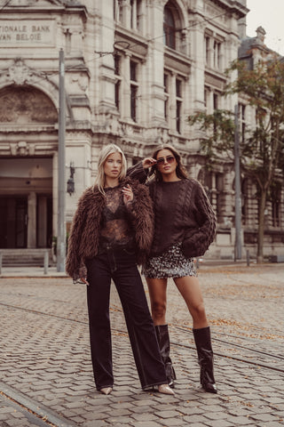 Cropped fur jacket bruin - Kyra