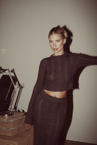 Cropped knit lange mouw bruin - Rowie