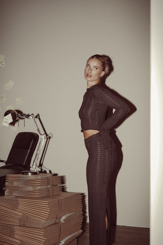 Cropped knit lange mouw bruin - Rowie