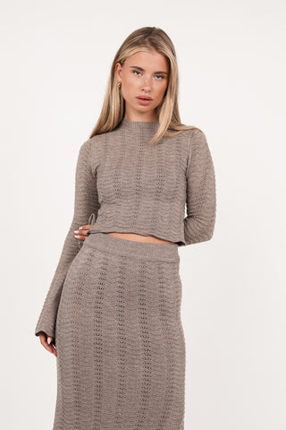 Cropped knit lange mouw taupe - Rowie