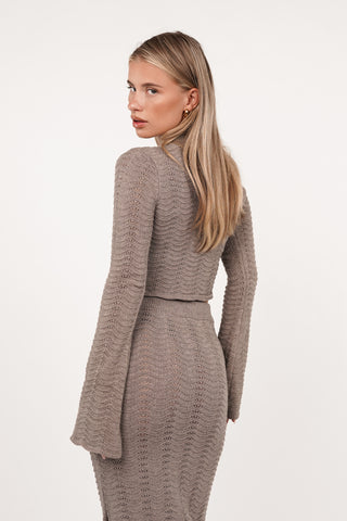 Cropped knit lange mouw taupe - Rowie