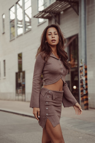Cropped top knitted met knopen bruin - Viola