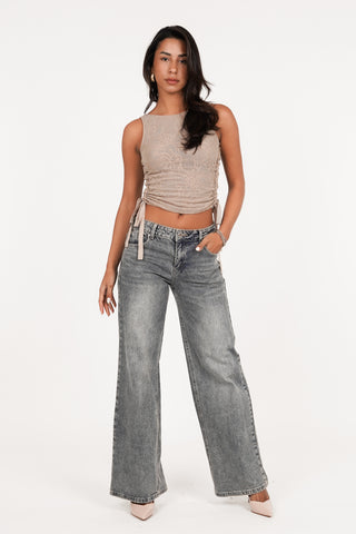 Cropped top met aantrek koordjes beige - Lexi