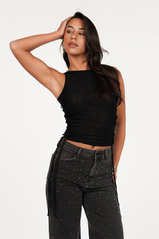 Cropped top met aantrek koordjes zwart - Lexi