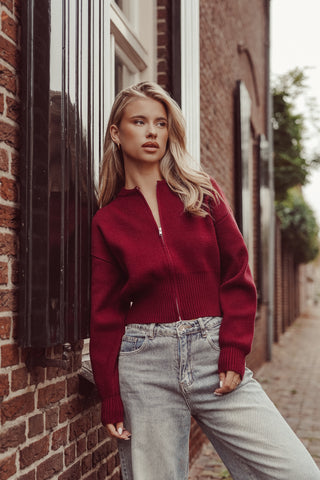 Cropped vest met rits bordeaux - Maggie