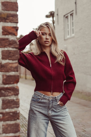 Cropped vest met rits bordeaux - Maggie