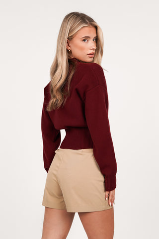 Cropped vest met rits bordeaux - Maggie