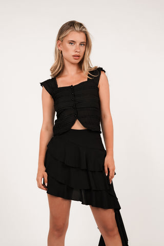 Croptop met ruffles zwart - Dakota