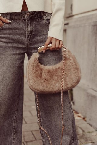 Crossbody tas met bont beige - Aya