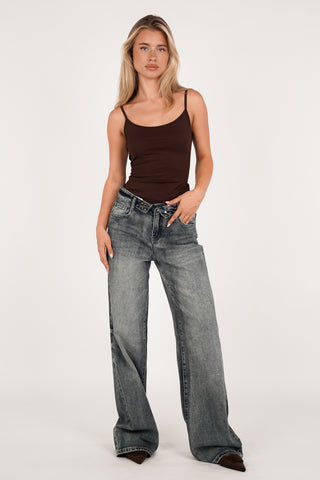 Tall wide leg jeans met omslag blauw - Sydney