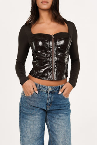 Korset top met lange mouwen bruin - Kenzi