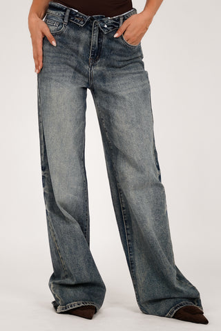 Tall wide leg jeans met omslag blauw - Sydney