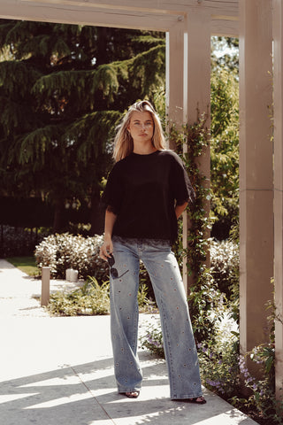 Straight leg jeans met eyelets blauw - Natalia