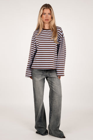 Gestreept shirt lange mouw blauw - Nima