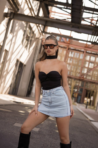Bodysuit strapless met choker zwart - Sascha