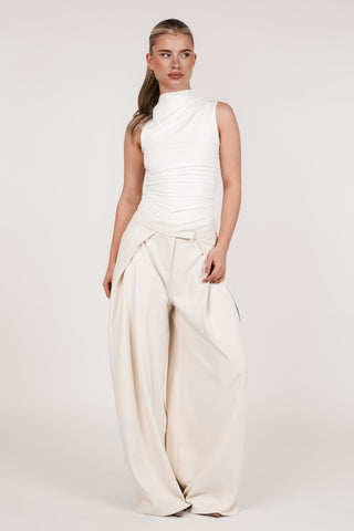 Wijde pantalon fold over beige - Jessy