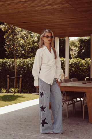 Wide leg jeans met sterren blauw - Louisa
