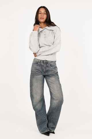 Wollen trui met grote boord grijs - Lia