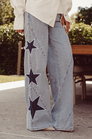 Wide leg jeans met sterren blauw - Louisa