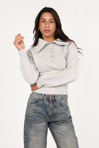 Wollen trui met grote boord grijs - Lia