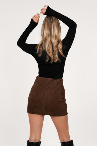 Suede rokje met details bruin - Jody