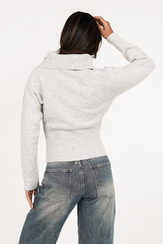 Wollen trui met grote boord grijs - Lia