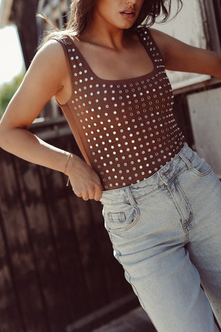 Bodysuit met studs bruin - Harper