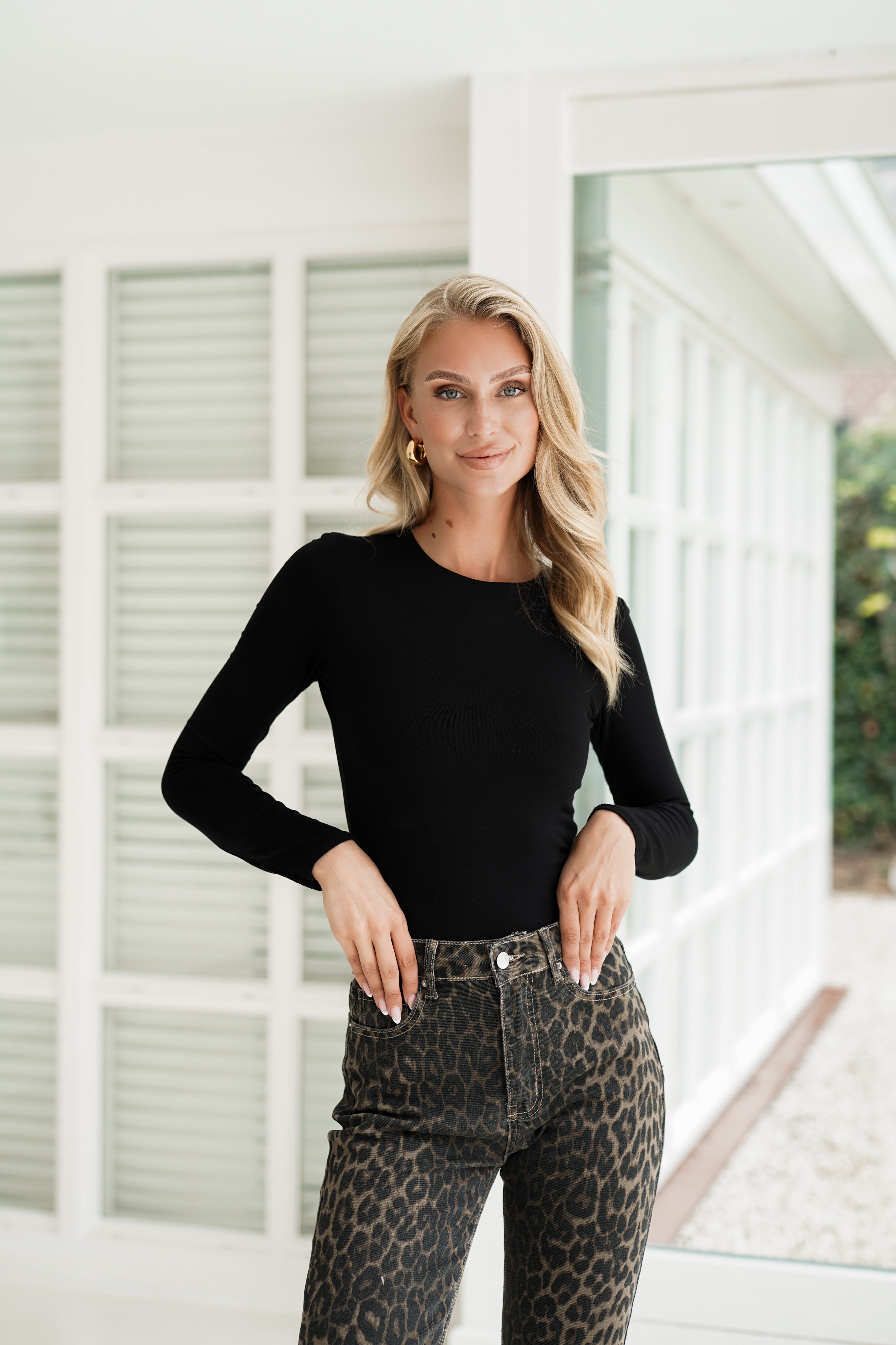 Basic top met lange mouwen zwart Zia