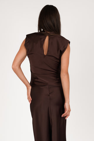 Satijnen mouwloze halter top bruin - Aria