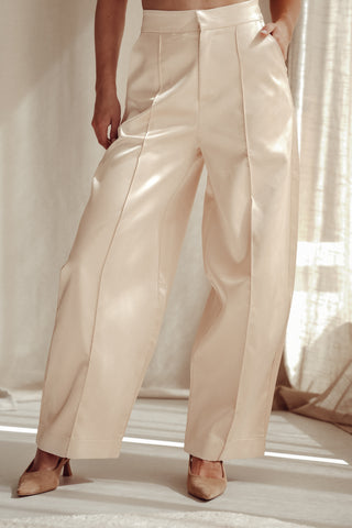Satijnen pantalon barrel fit beige - Stevie