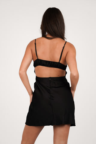 Petite mini jurk satijn zwart - Jady