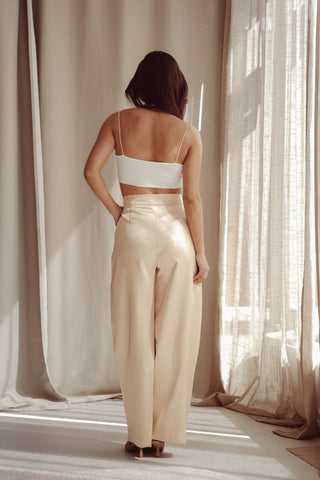 Satijnen pantalon barrel fit beige - Stevie