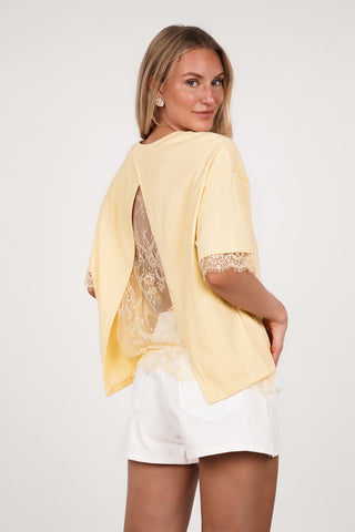 T-shirt met kant geel - Bellami