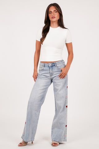 Straight leg jeans met hartjes blauw - Elavi