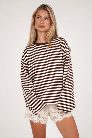 Gestreept shirt lange mouw beige - Nima