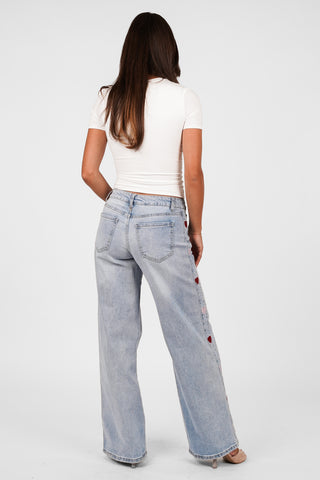Straight leg jeans met hartjes blauw - Elavi