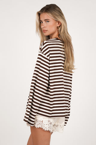 Gestreept shirt lange mouw beige - Nima