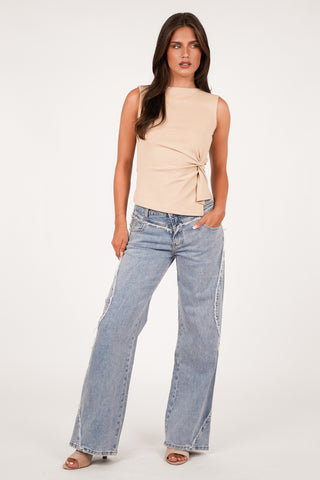 Wide leg jeans met rafels blauw - Mirabelle
