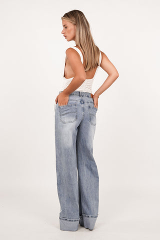 Tall wide leg jeans met pinstripe blauw - Joyce