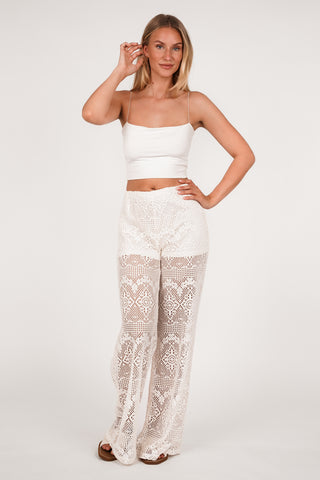 Wijde broek gehaakt creme - Ayden
