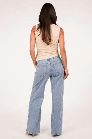 Wide leg jeans met rafels blauw - Mirabelle