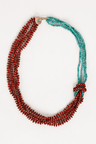 Lange ketting kralen blauw/rood - Macy