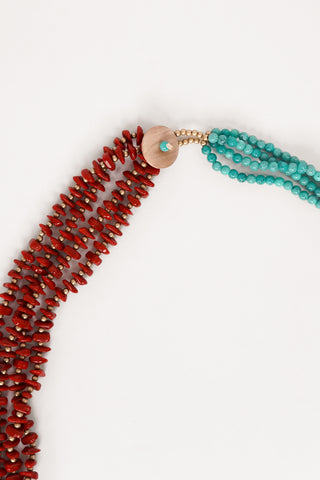 Lange ketting kralen blauw/rood - Macy