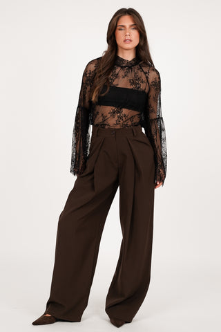 Kanten blouse doorschijnend zwart - Danique