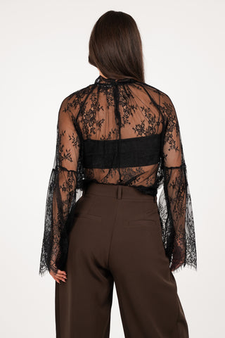 Kanten blouse doorschijnend zwart - Danique